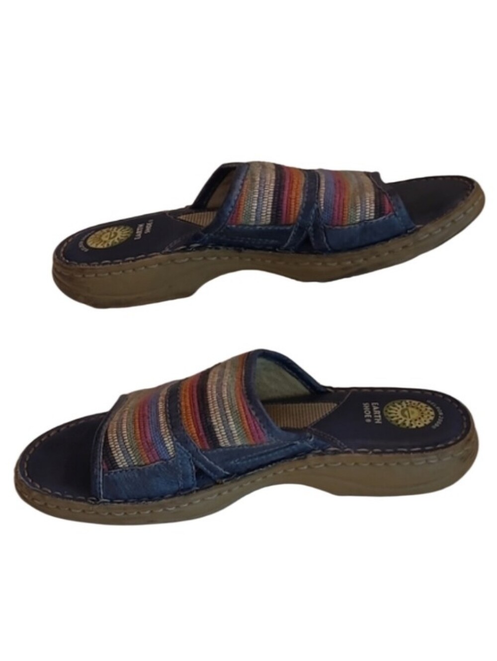 Earth Shoe Gelron2000 Tahoe Slide Sandal Multicolor Striped Print Straps - Picture 3 of 17